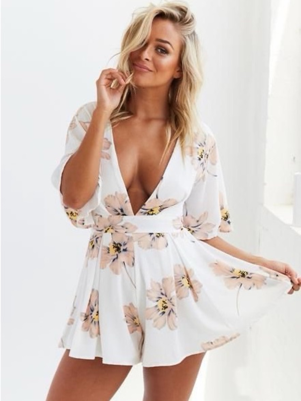 SHOWPO White Floral V-Neck Romper